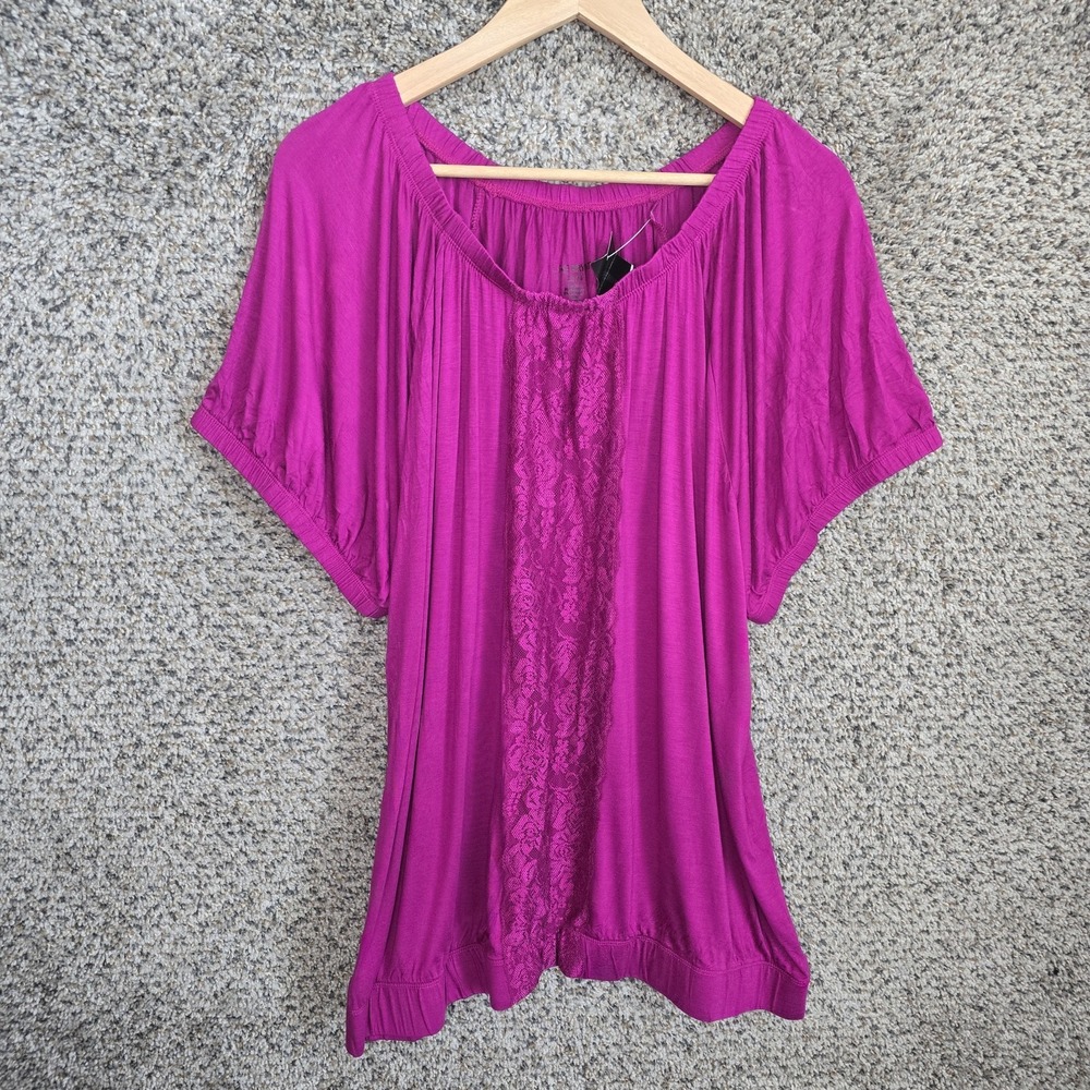 Lane Bryant Top Womens Plus 22/24 Purple Off The Shoulder Blouse Lace Panel